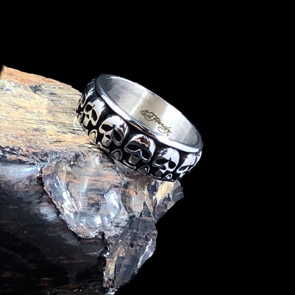 Ed Hardy Stainless Steel Eternity Skull Band Ring - Picture 6 of 13